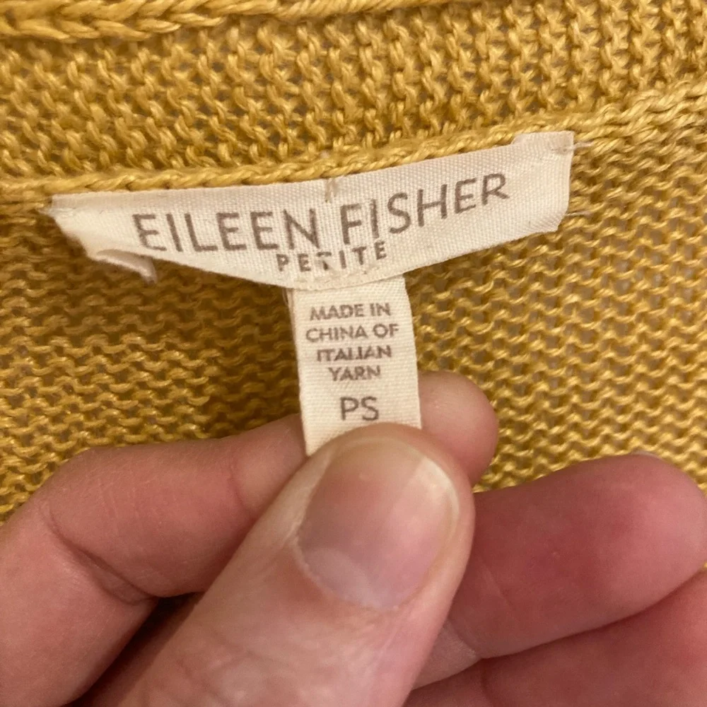 Eileen Fischer petite small mustard yellow cardigan.  Italian hemp yarn. - Picture 7 of 9